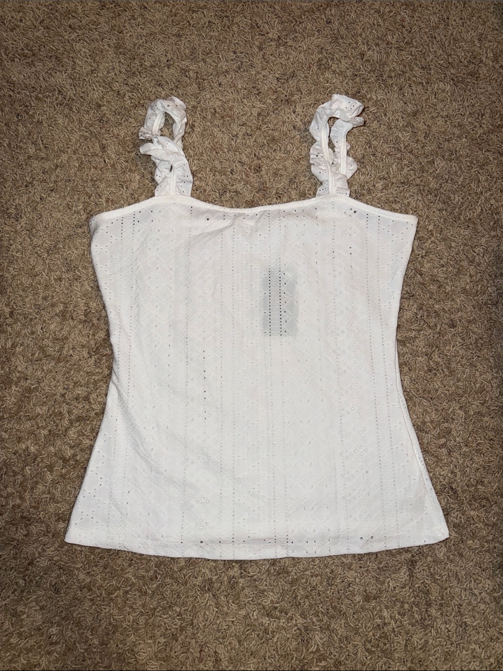 White Eyelet Ruffle-Strap Camisole